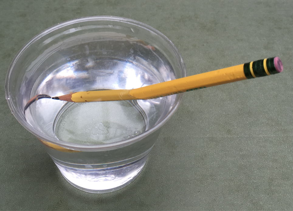 Pencil appearing bent in a glass of water.