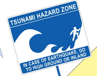 Tsunami danger alert sign.