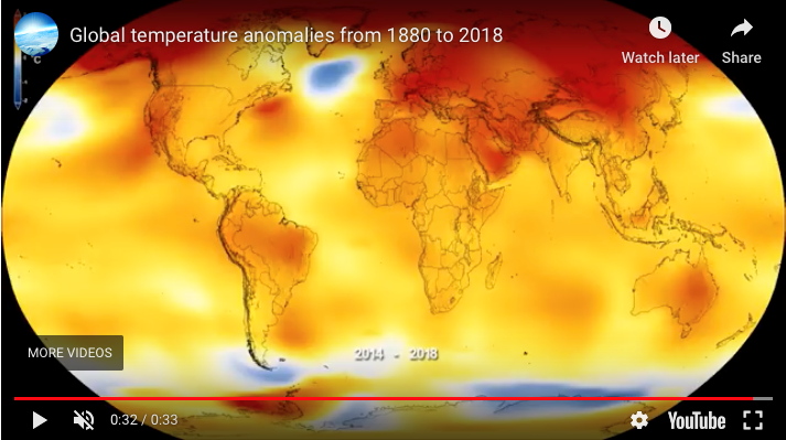 Global temperature anomalies from 1880 to 2018
