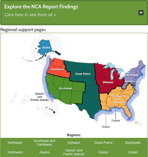 Example of educational resources for teachers by region. National Climate Assessment (NCA) Teaching Resources