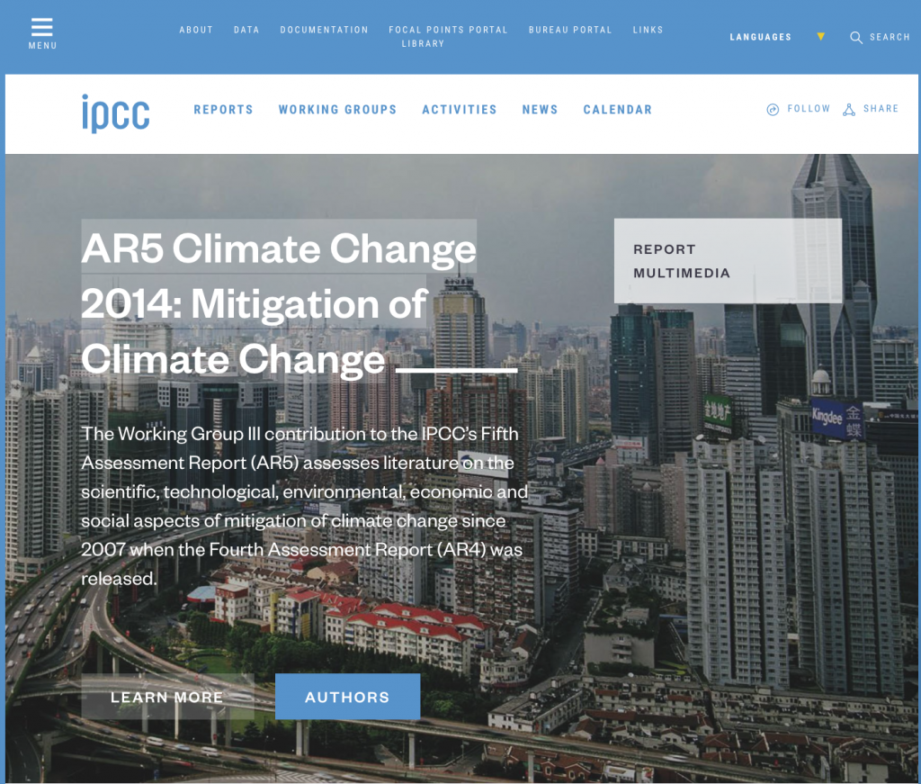 IPCC Fifth Assessment Report: Mitigation of Climate Change