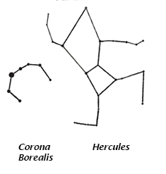 Stars forming the constellations Corona Borealis and Hercules.